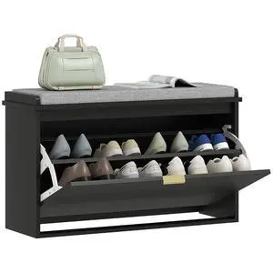 Narrow Shoe Bench with Padded Cushion 31.5x10.2x18.7 Inches Black | Shoe Storage Cabinet, Flip-Drawer, Adjustable Shelf, Small Entryway Bench, Holds up to 265lb Narrow Shoe Bench with Padded Cushion 31.5x10.2x18.7 Inches Black | Shoe Storage Cabinet, Flip-Drawer, Adjustable Shelf, Small Entryway Bench, Holds up to 265lb