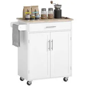 Kitchen Island Cart with Solid Wood Top, Storage Cabinet, White | Rolling Island Table, Trolley Cart, Drawer, Towel Rack Kitchen Island Cart with Solid Wood Top, Storage Cabinet, White | Rolling Island Table, Trolley Cart, Drawer, Towel Rack