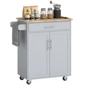 Kitchen Island Cart Rolling Island Table Solid Wood Top Drawer Gray | Trolley Cart, Storage Cabinet, Towel Rack Kitchen Island Cart Rolling Island Table Solid Wood Top Drawer Gray | Trolley Cart, Storage Cabinet, Towel Rack