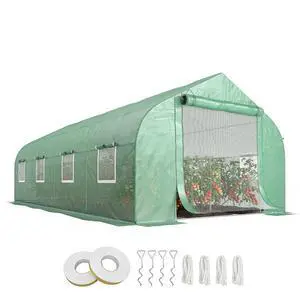 20 x 10 x 7 ft Walk-in Greenhouse with Roll-up Zipper Door Green | Tunnel Green House, 8 Mesh Windows, Gardening Plant Hot House, Galvanized Steel Frame 20 x 10 x 7 ft Walk-in Greenhouse with Roll-up Zipper Door Green | Tunnel Green House, 8 Mesh Windows, Gardening Plant Hot House, Galvanized Steel Frame