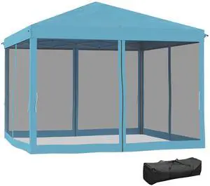 10' x 10' Pop Up Canopy Tent with Netting Carry Bag Light Blue | Instant Gazebo, Screen House Room, Height Adjustable, Outdoor, Garden, Patio, Camping 10' x 10' Pop Up Canopy Tent with Netting Carry Bag Light Blue | Instant Gazebo, Screen House Room, Height Adjustable, Outdoor, Garden, Patio, Camping
