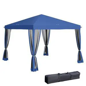 10' x 10' Pop Up Canopy Tent with Netting Carry Bag Blue | Instant Gazebo, Screen House Room, Height Adjustable, Outdoor, Garden, Patio, Camping 10' x 10' Pop Up Canopy Tent with Netting Carry Bag Blue | Instant Gazebo, Screen House Room, Height Adjustable, Outdoor, Garden, Patio, Camping