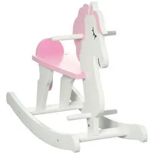 Qaba Wooden Rocking Horse for Toddlers 1-3 Kids Ride on Horse Pink & White | Baby Rocking Chair, for Boys and Girls Qaba Wooden Rocking Horse for Toddlers 1-3 Kids Ride on Horse Pink & White | Baby Rocking Chair, for Boys and Girls