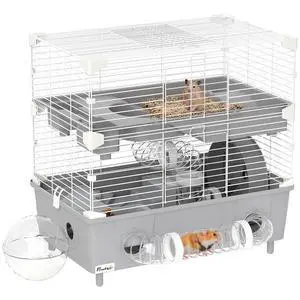 PawHut 2-Tier Hamster Cage with Running Wheel Tubes 17.5" x 11" x 17" Gray | Small Animal Cage, Sand Bathroom, Water Bottle, Hamster Habitat with Accessories PawHut 2-Tier Hamster Cage with Running Wheel Tubes 17.5" x 11" x 17" Gray | Small Animal Cage, Sand Bathroom, Water Bottle, Hamster Habitat with Accessories