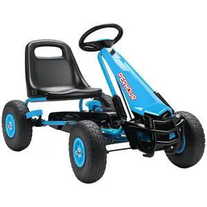 Qaba Go Kart for Kids, 4 Wheel Pedal Go Cart with Adjustable Seat, Steering Wheel, EVA Wheels, Brake, Outdoor Racer Ride On Pedal Car for Boys & Girls Aged 3-8 Years Old, Blue Qaba Go Kart for Kids, 4 Wheel Pedal Go Cart with Adjustable Seat, Steering Wheel, EVA Wheels, Brake, Outdoor Racer Ride On Pedal Car for Boys & Girls Aged 3-8 Years Old, Blue