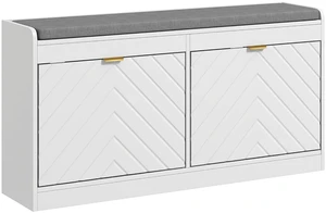 Shoe Bench with 2 Flip Drawers, Seating Cushion, 2 Vents, White | Entryway Bench, for 8 Pairs of Shoes, for Hallway Shoe Bench with 2 Flip Drawers, Seating Cushion, 2 Vents, White | Entryway Bench, for 8 Pairs of Shoes, for Hallway