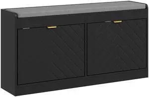 Shoe Bench with 2 Flip Drawers, Seating Cushion, 2 Vents, Black | Entryway Bench, for 8 Pairs of Shoes, for Hallway Shoe Bench with 2 Flip Drawers, Seating Cushion, 2 Vents, Black | Entryway Bench, for 8 Pairs of Shoes, for Hallway