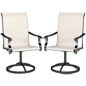 Outdoor Patio Swivel Chairs High Back Patio Dining Chairs Cream | Set of 2, All-Weather Mesh Fabric, Metal Frame, for Backyard, Lawn, Porch or Garden Outdoor Patio Swivel Chairs High Back Patio Dining Chairs Cream | Set of 2, All-Weather Mesh Fabric, Metal Frame, for Backyard, Lawn, Porch or Garden