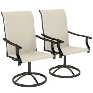 Outdoor Patio Swivel Chairs High Back Patio Dining Chairs Beige | Set of 2, All-Weather Mesh Fabric, Metal Frame, for Backyard, Lawn, Porch or Garden Outdoor Patio Swivel Chairs High Back Patio Dining Chairs Beige | Set of 2, All-Weather Mesh Fabric, Metal Frame, for Backyard, Lawn, Porch or Garden