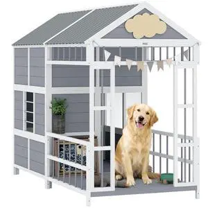 PawHut Dog House Outdoor Indoor, 79" x 41" x 63" w/Porch, Storage Cabinet | Wooden Dog Shelter, Weatherproof Roof, Elevated Floor, Air Vents & Observation Windows, Large Pet Shelter for Large Breeds PawHut Dog House Outdoor Indoor, 79" x 41" x 63" w/Porch, Storage Cabinet | Wooden Dog Shelter, Weatherproof Roof, Elevated Floor, Air Vents & Observation Windows, Large Pet Shelter for Large Breeds