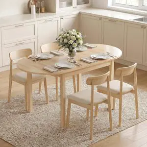 55" Solid Wood Kitchen Table for 4-6 People Oval Drop Leaf Natural | for Small Spaces, Folding Dining Table 55" Solid Wood Kitchen Table for 4-6 People Oval Drop Leaf Natural | for Small Spaces, Folding Dining Table