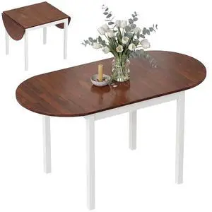 55" Solid Wood Kitchen Table for 4-6 People Small Drop Leaf Brown | Oval, Folding Dining Table, Small Spaces 55" Solid Wood Kitchen Table for 4-6 People Small Drop Leaf Brown | Oval, Folding Dining Table, Small Spaces