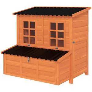 PawHut Wooden Chicken Coop 39" with Nesting Box for 2-4 Chickens Orange | Pull-Out Tray, Waterproof Roof, Hen House, Outdoor Poultry Cage, Rabbits Small Animals, Backyard PawHut Wooden Chicken Coop 39" with Nesting Box for 2-4 Chickens Orange | Pull-Out Tray, Waterproof Roof, Hen House, Outdoor Poultry Cage, Rabbits Small Animals, Backyard