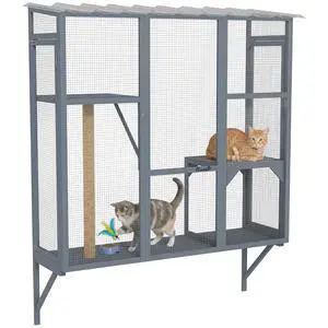 PawHut Outdoor Catio for 2-3 Large Indoor Cats 2 Jumping Platforms Gray | Cat Window Catio Box Enclosure, Scratching Post, Cat Window Perch, Playing, Sunbathing, Napping, Enjoying Sights PawHut Outdoor Catio for 2-3 Large Indoor Cats 2 Jumping Platforms Gray | Cat Window Catio Box Enclosure, Scratching Post, Cat Window Perch, Playing, Sunbathing, Napping, Enjoying Sights