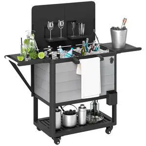 Patio Cooler with Wheels 104 Quart Large Capacity, Gray | Rolling Ice Chest, Bottle Opener, Shelves, Outdoor Beverage Bar Cart, Handles, Pool Deck BBQ Cookouts Party Patio Cooler with Wheels 104 Quart Large Capacity, Gray | Rolling Ice Chest, Bottle Opener, Shelves, Outdoor Beverage Bar Cart, Handles, Pool Deck BBQ Cookouts Party