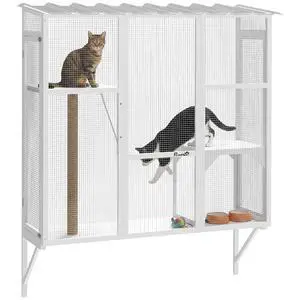 PawHut Outdoor Catio for 2-3 Large Indoor Cats 2 Jumping Platforms White | Cat Window Catio Box Enclosure, Scratching Post, Cat Window Perch, Playing, Sunbathing, Napping, Enjoying Sights PawHut Outdoor Catio for 2-3 Large Indoor Cats 2 Jumping Platforms White | Cat Window Catio Box Enclosure, Scratching Post, Cat Window Perch, Playing, Sunbathing, Napping, Enjoying Sights