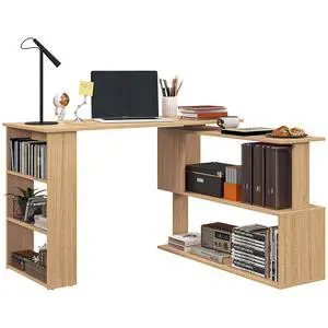 47 Inch L Shaped Desk, Home Office Table, 360 Degree Rotating Maple | Corner Computer Desk, with Storage Shelves, Writing Table Workstation 47 Inch L Shaped Desk, Home Office Table, 360 Degree Rotating Maple | Corner Computer Desk, with Storage Shelves, Writing Table Workstation