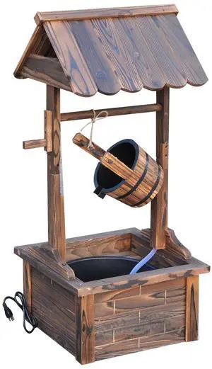 Outdoor Wooden Wishing Well Fountain with Pump Carbonized Finish | Adjustable Water Flow Rate, Outdoor Rustic Waterfall Fountain, Water Bucket, for Backyard Patio Garden Lawn, for Outside Outdoor Wooden Wishing Well Fountain with Pump Carbonized Finish | Adjustable Water Flow Rate, Outdoor Rustic Waterfall Fountain, Water Bucket, for Backyard Patio Garden Lawn, for Outside