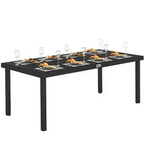 75" x 35" Outdoor Dining Table for 8 People Rectangular Black | Aluminum Frame Garden Table, All-Weather Faux Wood Top, Lawn, Patio 75" x 35" Outdoor Dining Table for 8 People Rectangular Black | Aluminum Frame Garden Table, All-Weather Faux Wood Top, Lawn, Patio