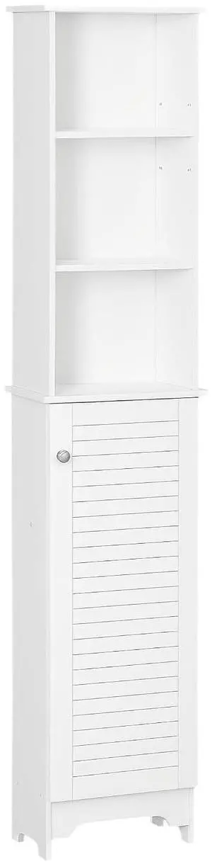 Tall Bathroom Storage Cabinet Freestanding with 3-Tier Shelf White | Linen Tower, Open Adjustable Shelf Tall Bathroom Storage Cabinet Freestanding with 3-Tier Shelf White | Linen Tower, Open Adjustable Shelf