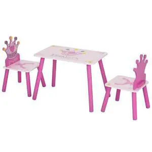 Qaba 3-Piece Kids Wooden Table and Chair Set for Girls Ages 2-4 Years Pink | Crown Pattern, Gift for Toddlers, Arts Reading Writing Qaba 3-Piece Kids Wooden Table and Chair Set for Girls Ages 2-4 Years Pink | Crown Pattern, Gift for Toddlers, Arts Reading Writing