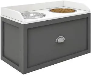PawHut Feeding Station with Storage Drawer, Food Storage Cabinet with 2 Removable Elevated Bowls for Large Sized Dogs, Gray | 2 Removable Elevated Pet Bowls, for Large Sized Breeds PawHut Feeding Station with Storage Drawer, Food Storage Cabinet with 2 Removable Elevated Bowls for Large Sized Dogs, Gray | 2 Removable Elevated Pet Bowls, for Large Sized Breeds