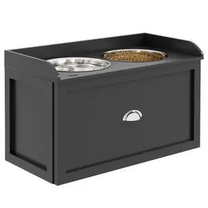 PawHut Dog Feeding Station with Storage Drawer - Removable Elevated Dog Bowls for Large Dogs, Black | 2 Removable Elevated Pet Bowls, for Large Sized Breeds PawHut Dog Feeding Station with Storage Drawer - Removable Elevated Dog Bowls for Large Dogs, Black | 2 Removable Elevated Pet Bowls, for Large Sized Breeds