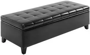 51" Ottoman Storage Bench, Tufted Bench for End of Bed, Black | Faux Leather, Lift Top, for Living Room, Entryway 51" Ottoman Storage Bench, Tufted Bench for End of Bed, Black | Faux Leather, Lift Top, for Living Room, Entryway