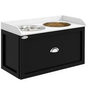 PawHut Dog Feeding Station with Storage Drawer, Elevated Dog Bowls for Large Dogs, White and Black | 2 Removable Elevated Pet Bowls, for Large Sized Breeds PawHut Dog Feeding Station with Storage Drawer, Elevated Dog Bowls for Large Dogs, White and Black | 2 Removable Elevated Pet Bowls, for Large Sized Breeds