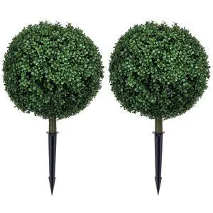1.3ft (15.7") Artificial Boxwood Topiary Ball Bush Set of 2 | Integrated Ground Stake, Indoor Outdoor UV Resistant Faux Greenery, Faux Plants for Garden, Porch, Balcony 1.3ft (15.7") Artificial Boxwood Topiary Ball Bush Set of 2 | Integrated Ground Stake, Indoor Outdoor UV Resistant Faux Greenery, Faux Plants for Garden, Porch, Balcony