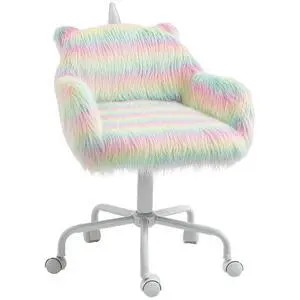 Fluffy Unicorn Office Chair, Mid-Back Support, Rainbow | with Armrest Support, 5 Star Swivel Wheel, White Base Fluffy Unicorn Office Chair, Mid-Back Support, Rainbow | with Armrest Support, 5 Star Swivel Wheel, White Base