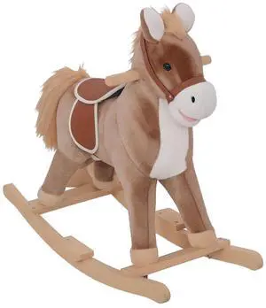 Qaba Kids Rocking Horse Ride on Horse for Toddlers Soft Plush Body Brown | Wooden Base & Handle Grip, for 3+ Year Old Boys and Girls Qaba Kids Rocking Horse Ride on Horse for Toddlers Soft Plush Body Brown | Wooden Base & Handle Grip, for 3+ Year Old Boys and Girls