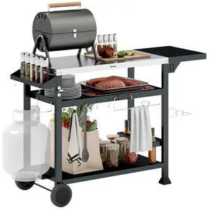 Outdoor Grill Cart with Foldable Side Table 46" x 21.75" Black | Multifunctional Stainless Steel Pizza Oven Stand, Three-Shelf, Movable Food Prep Table on Wheels Outdoor Grill Cart with Foldable Side Table 46" x 21.75" Black | Multifunctional Stainless Steel Pizza Oven Stand, Three-Shelf, Movable Food Prep Table on Wheels