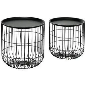 Nesting Coffee Tables Round Wire Basket Table Set of 2 Black | Removable Top, Stackable, Blanket Storage, Living Room Nesting Coffee Tables Round Wire Basket Table Set of 2 Black | Removable Top, Stackable, Blanket Storage, Living Room