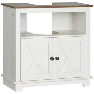 kleankin Farmhouse Under Sink Bathroom Cabinet, Pedestal Vanity Storage Cabinet with Double Doors and Storage Shelves, Bathroom Organizer, White kleankin Farmhouse Under Sink Bathroom Cabinet, Pedestal Vanity Storage Cabinet with Double Doors and Storage Shelves, Bathroom Organizer, White