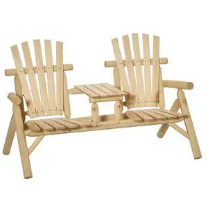 2-Seat Wooden Adirondack Chair Patio Bench with Table Natural | Outdoor Loveseat Fire Pit Chair, Porch, Backyard, Deck 2-Seat Wooden Adirondack Chair Patio Bench with Table Natural | Outdoor Loveseat Fire Pit Chair, Porch, Backyard, Deck