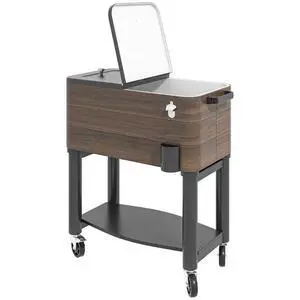 Outdoor Cooler Cart Rugged Steel Patio Cooler Locking Wheels Brown | Rolling Beverage Ice Chest, 60 Quart Capacity, for Poolside BBQs Outdoor Cooler Cart Rugged Steel Patio Cooler Locking Wheels Brown | Rolling Beverage Ice Chest, 60 Quart Capacity, for Poolside BBQs