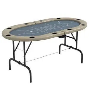 Poker Table Foldable 70" Oval 8-Player Blackjack Blue and Brown | Casino Texas Holdem Poker Game Table, with Cup Holders Poker Table Foldable 70" Oval 8-Player Blackjack Blue and Brown | Casino Texas Holdem Poker Game Table, with Cup Holders