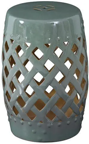 12.5" x 18" Ceramic Garden Stool Outdoor Stool Woven Lattice Green | Strong Materials, Glazed Finish, Decorative Design 12.5" x 18" Ceramic Garden Stool Outdoor Stool Woven Lattice Green | Strong Materials, Glazed Finish, Decorative Design