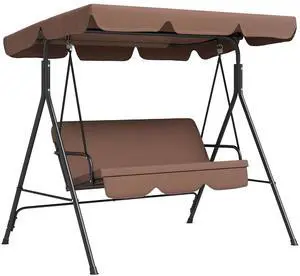 3-Person Porch Swing w/Stand Adjustable Tilt Canopy, Brown 2 | Swing Bench, Steel Frame, Patio Garden Poolside Balcony Backyard Porch 3-Person Porch Swing w/Stand Adjustable Tilt Canopy, Brown 2 | Swing Bench, Steel Frame, Patio Garden Poolside Balcony Backyard Porch