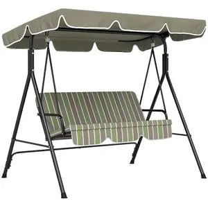 3-Person Porch Swing w/Stand Adjustable Tilt Canopy, Beige/Green | Removable Cushion, Steel Frame Stand, Outdoor, Patio, Garden, Poolside, Balcony, Backyard, Porch 3-Person Porch Swing w/Stand Adjustable Tilt Canopy, Beige/Green | Removable Cushion, Steel Frame Stand, Outdoor, Patio, Garden, Poolside, Balcony, Backyard, Porch
