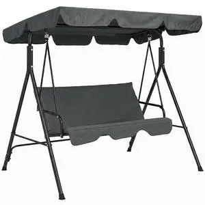 3-Person Porch Swing w/Stand Adjustable Tilt Canopy, Gray | Removable Cushion, Steel Frame Stand, Outdoor, Patio, Garden, Poolside, Balcony, Backyard, Porch 3-Person Porch Swing w/Stand Adjustable Tilt Canopy, Gray | Removable Cushion, Steel Frame Stand, Outdoor, Patio, Garden, Poolside, Balcony, Backyard, Porch