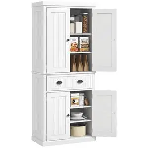 72" Kitchen Pantry Cabinet Freestanding Tall Storage Cabinet White | Traditional Kitchen Pantry, 4 Doors, Drawer, 3 Adjustable Shelves, for Dining Room 72" Kitchen Pantry Cabinet Freestanding Tall Storage Cabinet White | Traditional Kitchen Pantry, 4 Doors, Drawer, 3 Adjustable Shelves, for Dining Room