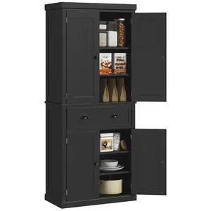 72" Kitchen Pantry Cabinet Freestanding Tall Storage Cabinet Black | Traditional Kitchen Pantry, 4 Doors, Drawer, 3 Adjustable Shelves, for Dining Room 72" Kitchen Pantry Cabinet Freestanding Tall Storage Cabinet Black | Traditional Kitchen Pantry, 4 Doors, Drawer, 3 Adjustable Shelves, for Dining Room