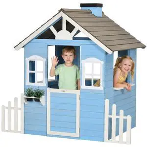 Playhouse for Kids Outdoor Country Style Wooden for 3-7 Years Blue | Flower Pot Holders, Working Door, Windows, Service Stations Playhouse for Kids Outdoor Country Style Wooden for 3-7 Years Blue | Flower Pot Holders, Working Door, Windows, Service Stations