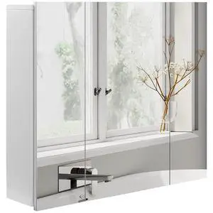 kleankin Bathroom Medicine Cabinet with Mirror, 3 Doors, Wall Mount, White | Bathroom Mirror Cabinet, Adjustable Shelves kleankin Bathroom Medicine Cabinet with Mirror, 3 Doors, Wall Mount, White | Bathroom Mirror Cabinet, Adjustable Shelves