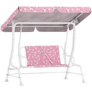 Qaba Kids Patio Swing 2-Seater w/Adjustable Canopy Unicorn & Rainbow Pink | Outdoor Porch Swing Chair, Safety Belt, Hanging Bench, for Garden, Backyard Qaba Kids Patio Swing 2-Seater w/Adjustable Canopy Unicorn & Rainbow Pink | Outdoor Porch Swing Chair, Safety Belt, Hanging Bench, for Garden, Backyard