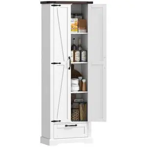 71" Tall Kitchen Pantry Storage Cabinet Barn Doors Drawer White | Farmhouse, Adjustable Shelves, Freestanding Food Pantry Cabinet, for Kitchen, Dining Room 71" Tall Kitchen Pantry Storage Cabinet Barn Doors Drawer White | Farmhouse, Adjustable Shelves, Freestanding Food Pantry Cabinet, for Kitchen, Dining Room