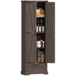 71" Tall Kitchen Pantry Storage Cabinet Barn Doors Drawer Brown | Farmhouse, Adjustable Shelves, Freestanding Food Pantry Cabinet, for Kitchen, Dining Room 71" Tall Kitchen Pantry Storage Cabinet Barn Doors Drawer Brown | Farmhouse, Adjustable Shelves, Freestanding Food Pantry Cabinet, for Kitchen, Dining Room