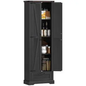 71" Tall Kitchen Pantry Storage Cabinet Barn Doors Drawer Black | Farmhouse, Adjustable Shelves, Freestanding Food Pantry Cabinet, for Kitchen, Dining Room 71" Tall Kitchen Pantry Storage Cabinet Barn Doors Drawer Black | Farmhouse, Adjustable Shelves, Freestanding Food Pantry Cabinet, for Kitchen, Dining Room